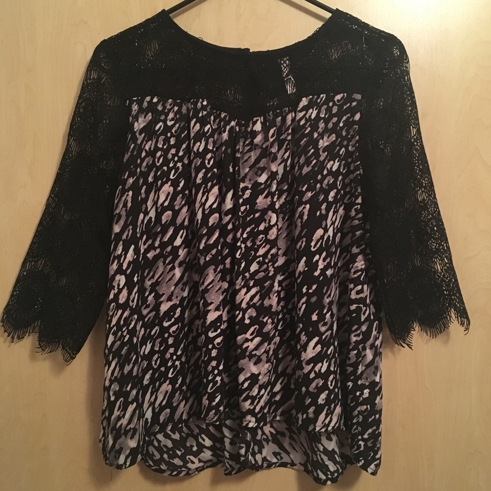 Lace and animal print blouse